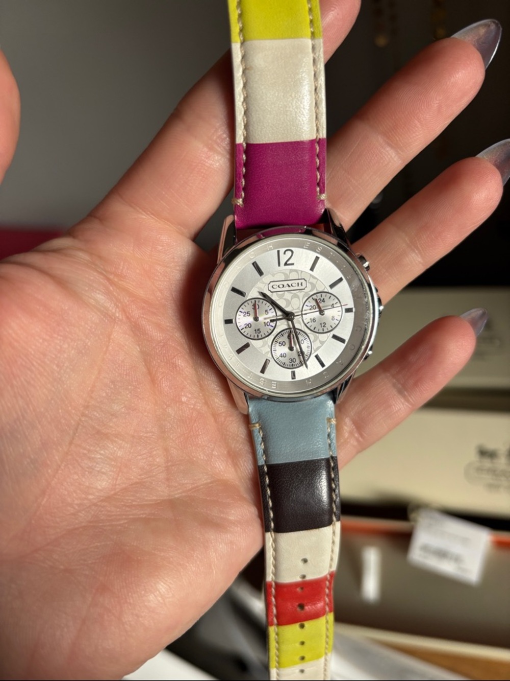 Coach Multicolor Leather Strap Chronograph Watch with Silver Dial - Picture 3 of 9